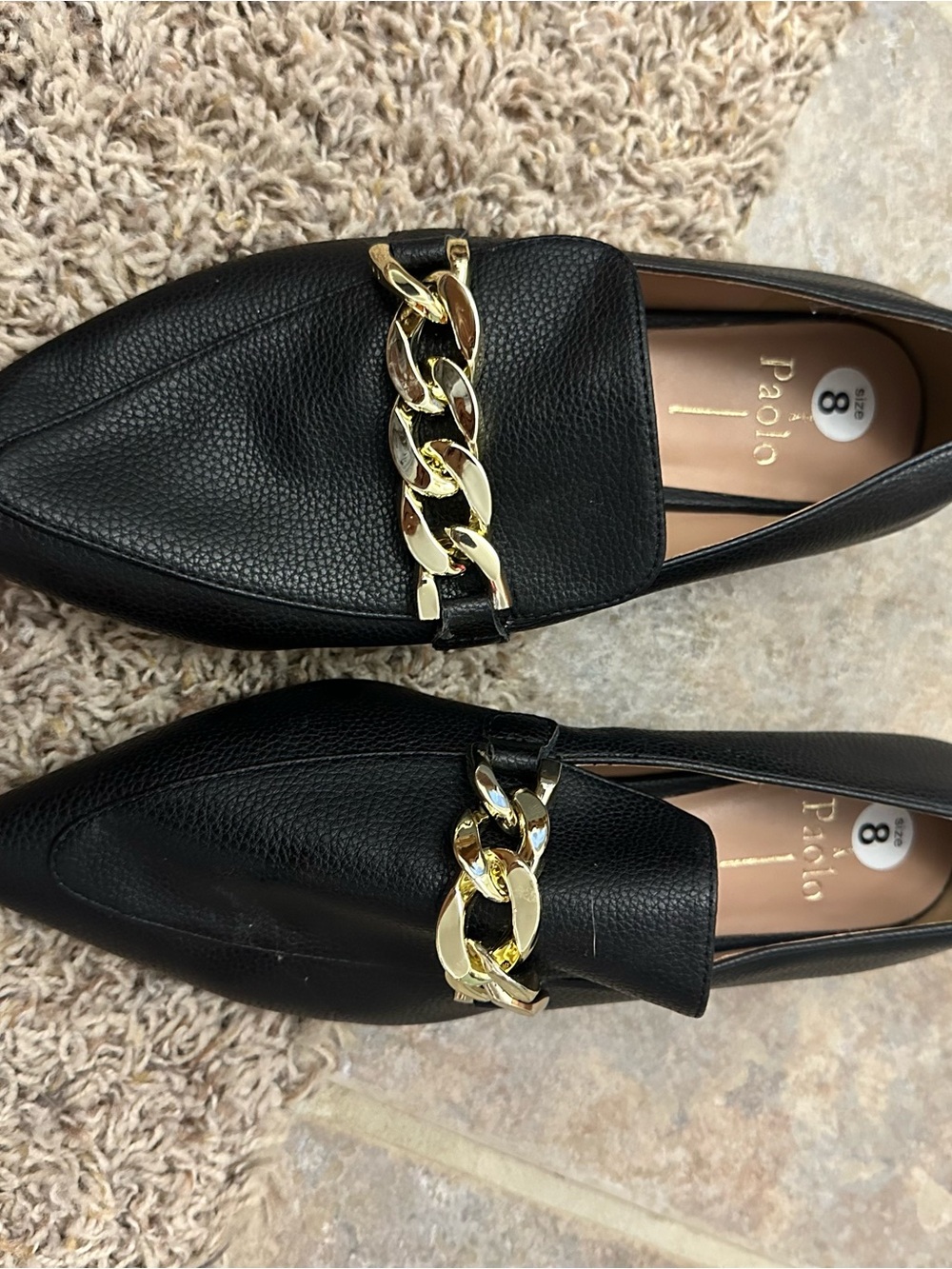 Paolo Black Loafers with Gold Chain Detail